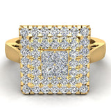 Square Halo with Princess Cut & Filigree Cluster Ring 18K Gold (G,VS) - Yellow Gold