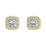 Princess cut Cushion Style Halo Diamond Stud Earrings 14K Gold-I,I1 - Yellow Gold