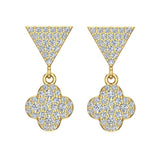 Diamond Dangle Earrings Clover Pattern Cluster Triangle 14K Gold 0.90 ctw-G,SI - Yellow Gold
