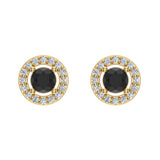 0.70 ct Black Diamond Halo Stud Earrings for Women-Men-Girls 14K Gold - Yellow Gold