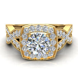 Cushion halo diamond ring Round Brilliant Intertwined style 14K Gold 1.25 ct F-VS - Yellow Gold