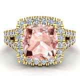 Cushion Cut Pink Morganite Halo Engagement Ring 14K Gold (I,I1) - Yellow Gold