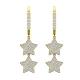 Star Diamond Dangle Earrings Dainty Drop Style 14K Gold 1.78 ct-G,SI - Yellow Gold