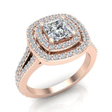 Magnificent Princess Diamond Cushion Halo V Shank Engagement Ring 1.47 ctw 18K Gold (G,SI) - Rose Gold