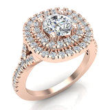 Cushion Halo Diamond Engagement Ring 1.35 cttw 14K Gold-I1 - Rose Gold