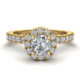 Petite Engagement ring for women Round Halo diamond ring 14K Gold-H,SI - Yellow Gold