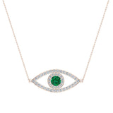 0.94 Ct Evil Eye Diamond & Emerald Pendant 14K Gold Necklace - Rose Gold