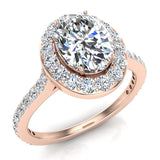 Oval Brilliant Halo Diamond Engagement Ring 14K Gold (I,I1) - Rose Gold