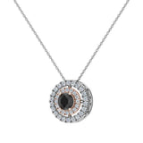 Round Cut Black Diamond Double Halo 2 tone necklace 14K Gold (I,I1) - Rose Gold