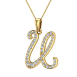 Initial Pendant U Letter Charms Diamond Necklace 14K Gold-G,I1 - Yellow Gold