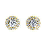 1.40 Ct Halo Diamond Stud Earrings 18K White Gold 5mm Round Center-G,VS - Yellow Gold