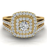 Vintage Look Round Cushion Halos Milgrain Y Shank Diamond Wedding Ring Set 0.80 ctw 14K Gold (I,I1) - Yellow Gold