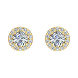 1.92 Ct Halo Diamond Stud Earrings 14K White Gold 5.5mm Round Center-I,I1 - Yellow Gold
