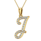 Initial pendant J Letter Charms Diamond Necklace 14K Gold-G,I1 - Yellow Gold