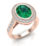 Classic Oval Emerald & Diamond Fashion Ring 14K Gold - Rose Gold