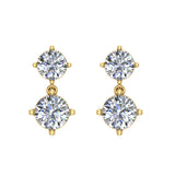 Round Brilliant Drop Two stone Diamond Dangle Earrings 18K Gold-G,VS - Yellow Gold