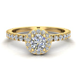 Round Halo Diamond Engagement Ring Stackable Pave Set 18K Gold 0.70 ct-G,VS - Yellow Gold