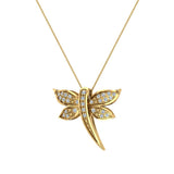 Dragon fly 18K Gold Necklace Pave set Diamond Charm 0.36 Ct-G,VS - Yellow Gold
