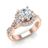 Twist Shank Halo Diamond Engagement Ring 1.44 cttw 14K Gold-I,I1 - Rose Gold