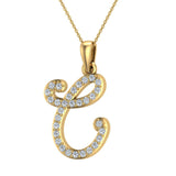 Initial Pendant C Letter Charms Diamond Necklace 18K Gold-G,VS - Yellow Gold