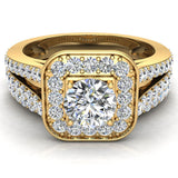 Diamond Wedding Set Round Cushion Halo Ring Split Shank 1.25 ct-H,SI - Yellow Gold