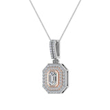 Emerald Diamond Cut Cornered Halo 2 tone Necklace 14K Gold-G,SI - Rose Gold