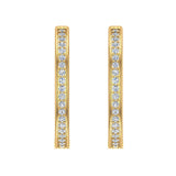 14K Hoop Earrings 29mm Diamond Line Setting Click-in Lock 1.52 ct-G,SI - Yellow Gold