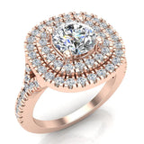 Cushion Halo Diamond Engagement Ring 1.66 cttw 14K Gold-I,I1 - Rose Gold