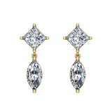 Princess & Marquise Two stone Diamond Dangle Earring 14K Gold-G,SI - Yellow Gold