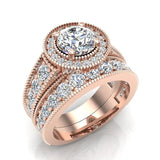 2.24 ct Solitaire Diamond Halo Studded Shank Wedding Set 18K Gold-G,SI - Rose Gold