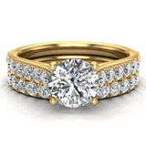 GIA Wedding Ring set 5.60mm Round Solitaire 1.41 Ct 18K Gold-VS - Yellow Gold