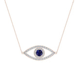 0.94 Ct Evil Eye Diamond & Sapphires Pendant 14K Gold Necklace - Rose Gold