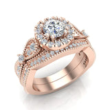 1.50 Ct Vintage Halo Diamond Engagement Ring Set Millgrain Style 18K Gold-G,VS - Rose Gold