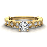 Designer milgrain Round brilliant diamond engagement ring 14K Gold 0.70 CT I1 - Yellow Gold