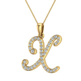 Initial pendant X Letter Charms Diamond Necklace 14K Gold-G,I1 - Yellow Gold