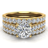 Accented Diamond Solitaire Wedding Ring Set with Band 1.90 ct 14K Gold-G,SI - Yellow Gold