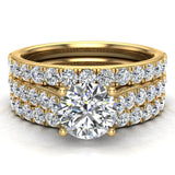 Accented Diamond Solitaire Wedding Ring Set with Band 1.90 ct 18K Gold-G,VS - Yellow Gold