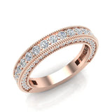 Antique Milgrain Accented Diamond Wedding Ring Band 1.22 ctw 14K Gold Glitz Design (G,I1) - Rose Gold