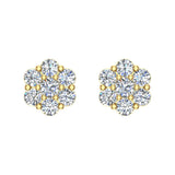 Cluster diamond earrings 14k Gold Flower Earrings 0.62 carat-I,I1 - Yellow Gold