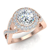 Solitaire Diamond Halo Crisscross Shank Engagement Ring 14K Gold-I1 - Rose Gold