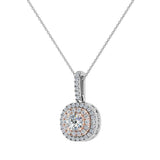 Diamond Necklaces Round Cushion Double Halo 2-tone 14K Gold 0.90 carat-I,I1 - Rose Gold
