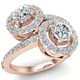 Two-Stone Diamond Engagement Rings for Women Halo Rings 14K Gold - Rose Gold