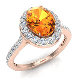 Yellow Sapphire & Diamond Halo Ring 14K Gold November Birthstone - Rose Gold