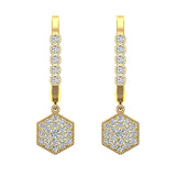 Hexagon Diamond Dangle Earrings Dainty Drop Style 14K Gold 1.25 ct-I,I1 - Yellow Gold