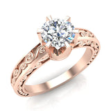 0.75 Carat Vintage Style Filigree Engagement Ring 14K Gold (G,I1) - Rose Gold