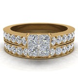1.00 Ct Four Quad Princess Cut  Diamond Cathedral Accent Wedding Ring Set (G,SI) - Yellow Gold