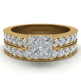1.00 Ct Four Quad Princess Cut  Diamond Cathedral Accent Wedding Ring Set 14K Gold - Yellow Gold