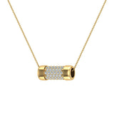 18K Gold Necklace Pave Diamond Capsule Shape Pendant 3/4 Ct-VS - Yellow Gold