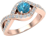 Blue & White Diamond Engagement Ring 14k Gold 0.80 ct - Rose Gold