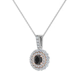 Round Cut Black Diamond Double Halo 2 tone necklace 14K Gold-I,I1 - Rose Gold